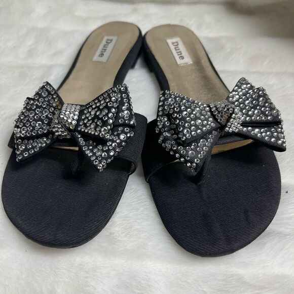 Dune black gros grain fabric thong sandals embellished rhinestones bows … - Picture 2 of 11